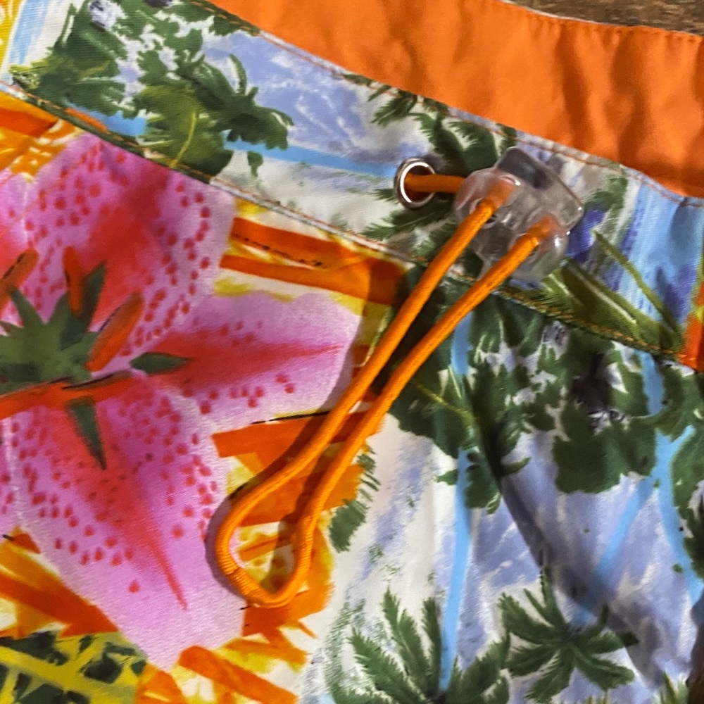 No Boundaries size small Orange and Blue Floral Swim Shorts patchwork tropical - Picture 3 of 11